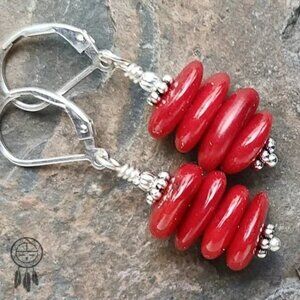 Red Coral Earrings Sterling Silver